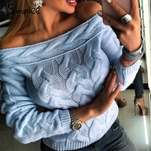 Load image into Gallery viewer, Simplee Off shoulder twist women knitted plus size sweaters Elegant slim fit pullover and sweater 2018 Autumn winter female tops