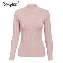 Load image into Gallery viewer, Simplee Multicolor knitted women pullover sweater Long sleeve top turtleneck female sweater Chic ladies casual bestmatch jumper