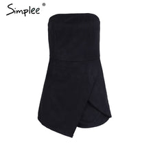Load image into Gallery viewer, Simplee Strapless leather suede jumpsuit romper Women slim pink winter irregular short playsuit Elegant autumn female overalls