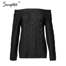 Load image into Gallery viewer, Simplee Off shoulder twist women knitted plus size sweaters Elegant slim fit pullover and sweater 2018 Autumn winter female tops