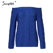 Load image into Gallery viewer, Simplee Off shoulder twist women knitted plus size sweaters Elegant slim fit pullover and sweater 2018 Autumn winter female tops